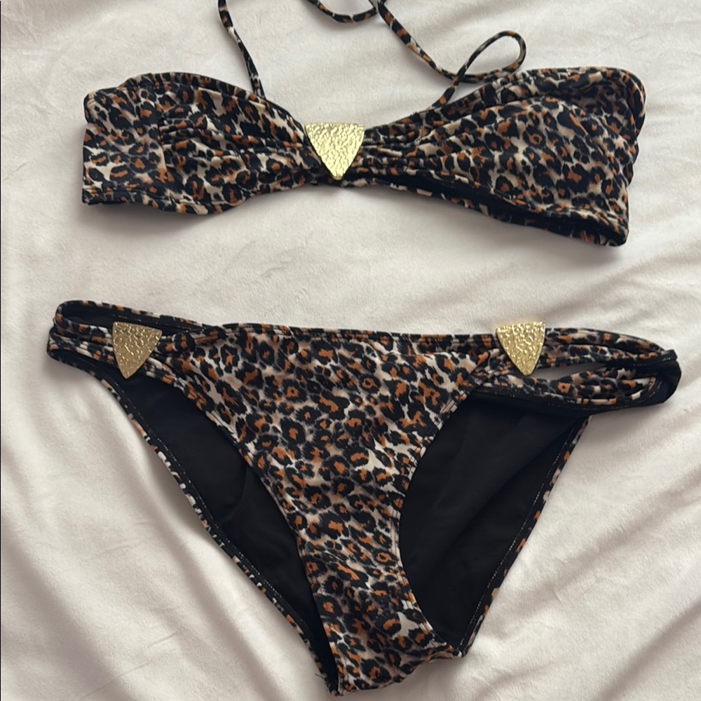 Leopard Print Bikini with Gold Accents